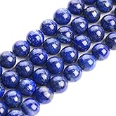 HAAMIIQII 35pcs 10mm Natural Lapis Lazuli Stone Beads Round Loose Gemstone Beads for Jewelry Making Strand 15 Inch