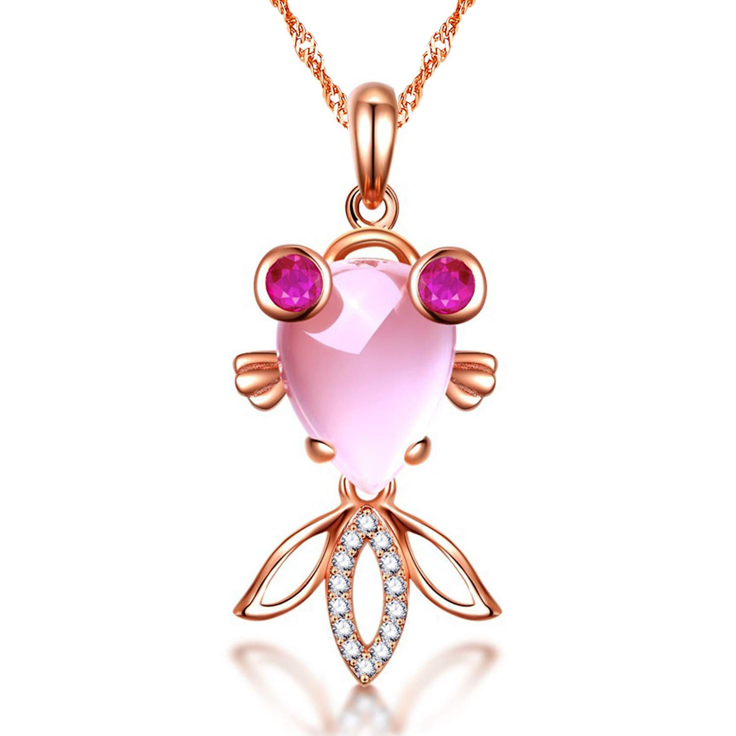 Uloveido Teen Girls Pink Crystal Fish Pendant Necklace Rose Gold Plated Chain Goldfish Necklace for Women Girls DN236 — image 1