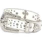 Strapvia Rhinestone Belt for Men & Women, Western Cowboy Cowgirl Belt with Bling Cross Design for Jeans