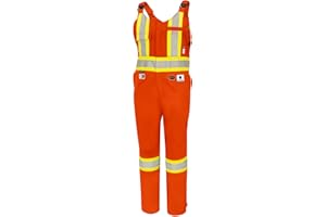 Pioneer FR 7-Pocket Overall Bib Work Pants, Premium Cotton & Nylon Blend, Reflective Stripes, Orange, L, V2540480-L