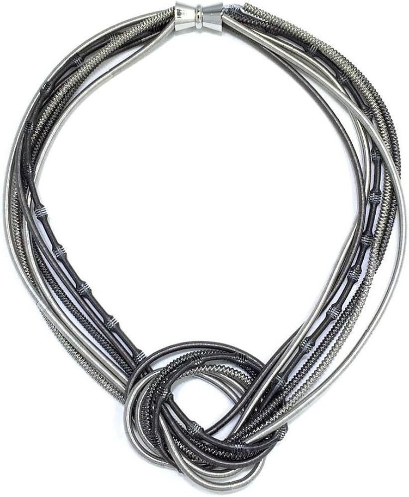Sea Lily Silvertone & Slate Piano Wire Necklace S12MIX Jewelry