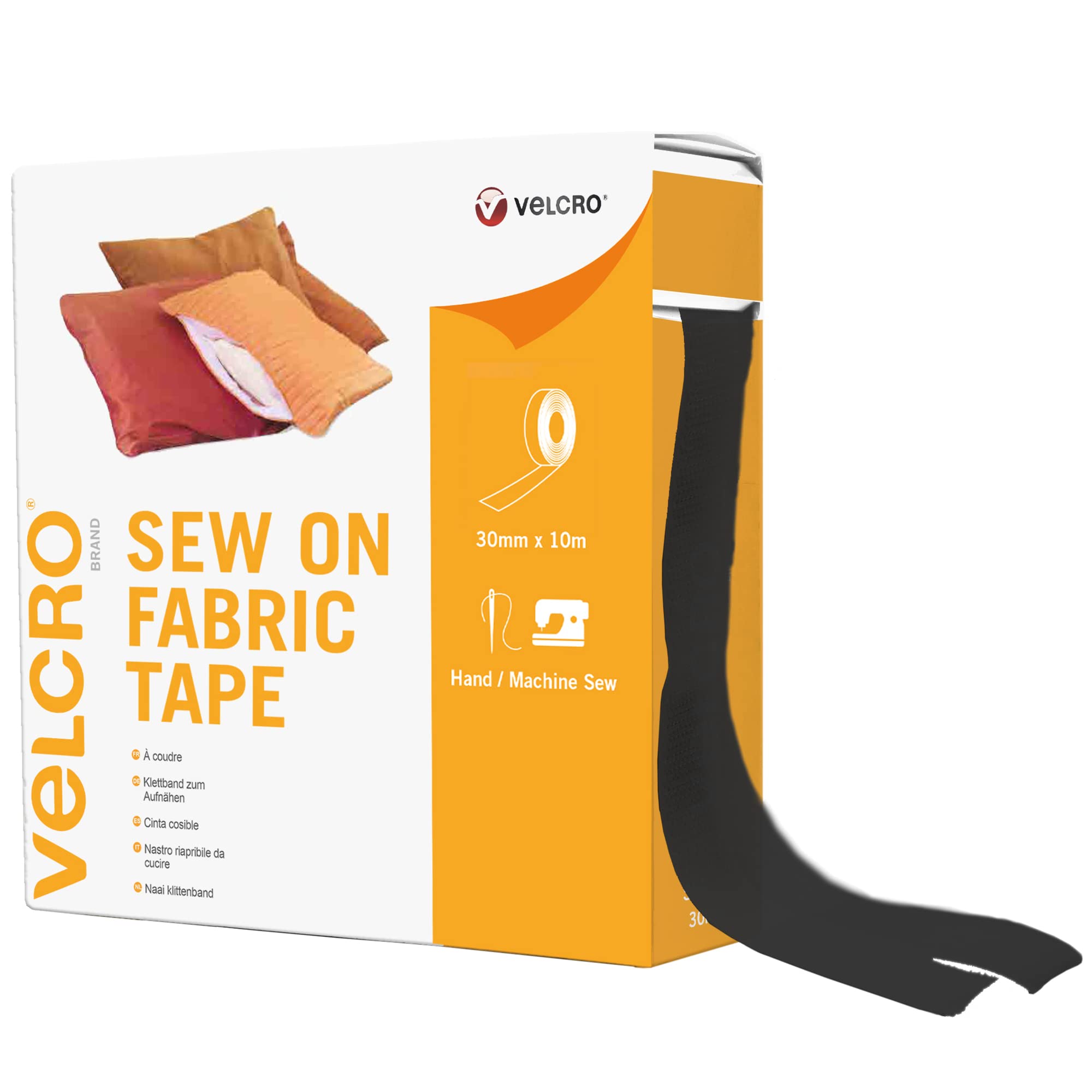 VELCRO Brand | Sew on Fabric Tape | Cut-to-Length Strong Hook & Loop Self Adhesive Tape Perfect for Crafting, Clothing Repairs & Hemming | Black30mm x 10m — image 1