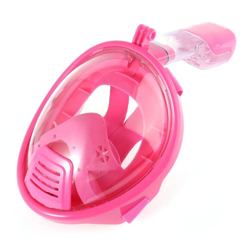 Jasontric Snorkel Mask Full Face with Detachable Mount Pivot for GoPro Arm Large View Free Breath Dry Top Set Leakproof Fogproof for Kids (Pink)