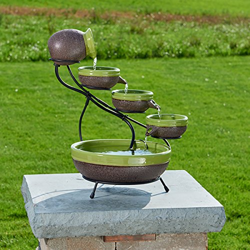 Smart Solar 23963R01 Solar-Powered 4-Tier Cascading Fountain, Kiwi And Rustic Brown, Powered By A Separate Included Solar Panel Along With a 10-Foot Cable - Thumbnail 2