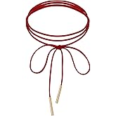 Alrhso Gothic Velvet Red Choker Bow-knot Sexy Long Wrap Choker Necklace with Gold Tube Pendant for Women Party Prom Neck Accessories