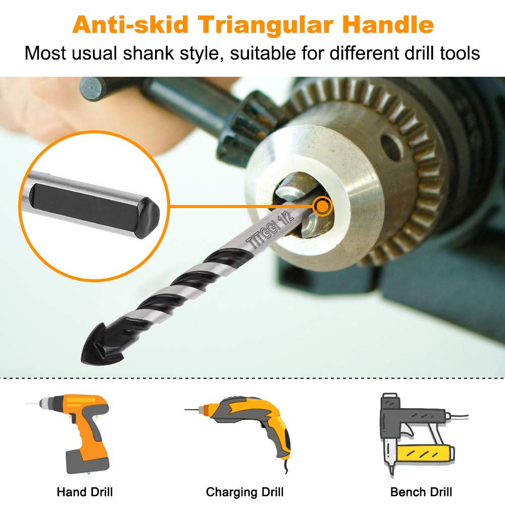 TITGGI Concrete Drill Bit & Masonry Drill Bit Set, Professional Drill Bit Set (6PCS) for Glass/Brick/Plastic/Cement/Wood/Tile/Etc, Industrial Strength Carbide Drill Bit Tip, 1/4