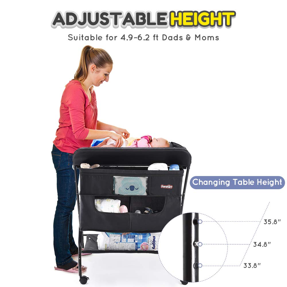 Diapering Baby Changing Table with Wheels FORSTART Adjustable Height