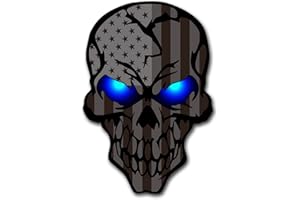 NIUBIPRO 2 Pack 5.1"Reflective All Black American Flag Skulls Sticker, Skull Decal with Black US Flags, UV Fade Resistant Vinyl Car Flags Stickers for Trucks Jeep Van Women Men Motorcycle Laptop Bumper Decals