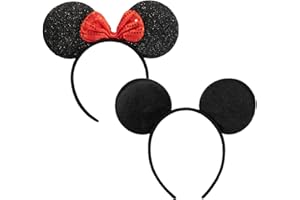 CHuangQi 2pcs Mouse Ears Headbands with Bow, Boy & Girl Headwear Hair Accessories for Birthday Party or Celebrations