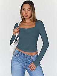 Trendy Queen Womens Long Sleeve Tops Crop Cute Top