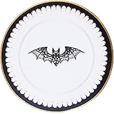 Elegant Halloween Dessert Plates by Bonjour Fte | Lacy Bat Design with Gold Foil - Perfect for Spooky Snacks & Desserts | 8.25