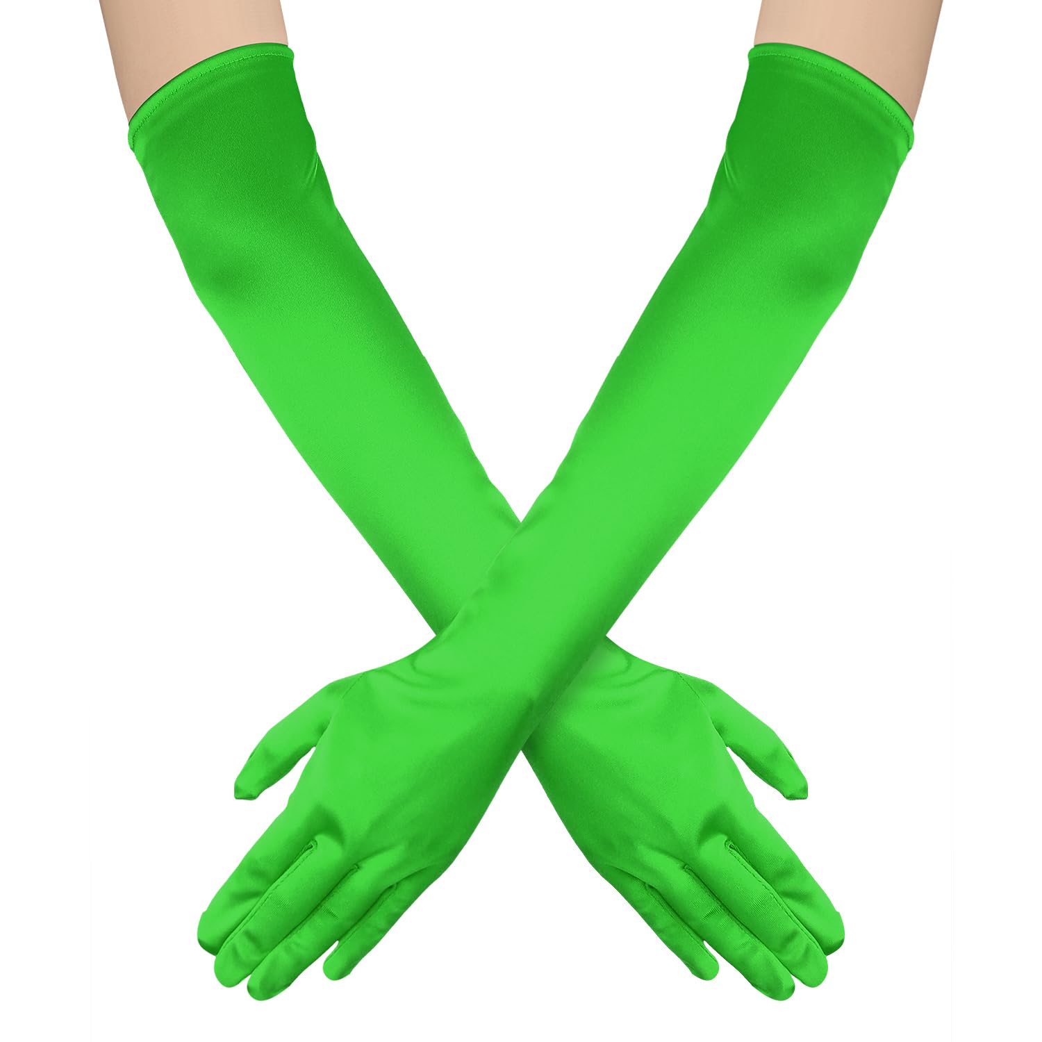 NQEUEPN Women Long Gloves, Long Elbow Satin Gloves 21" Stretchy 1920s Opera Gloves Hand Care Moisturizing Gloves for Women Girls Evening Party Dance(Dark Green)