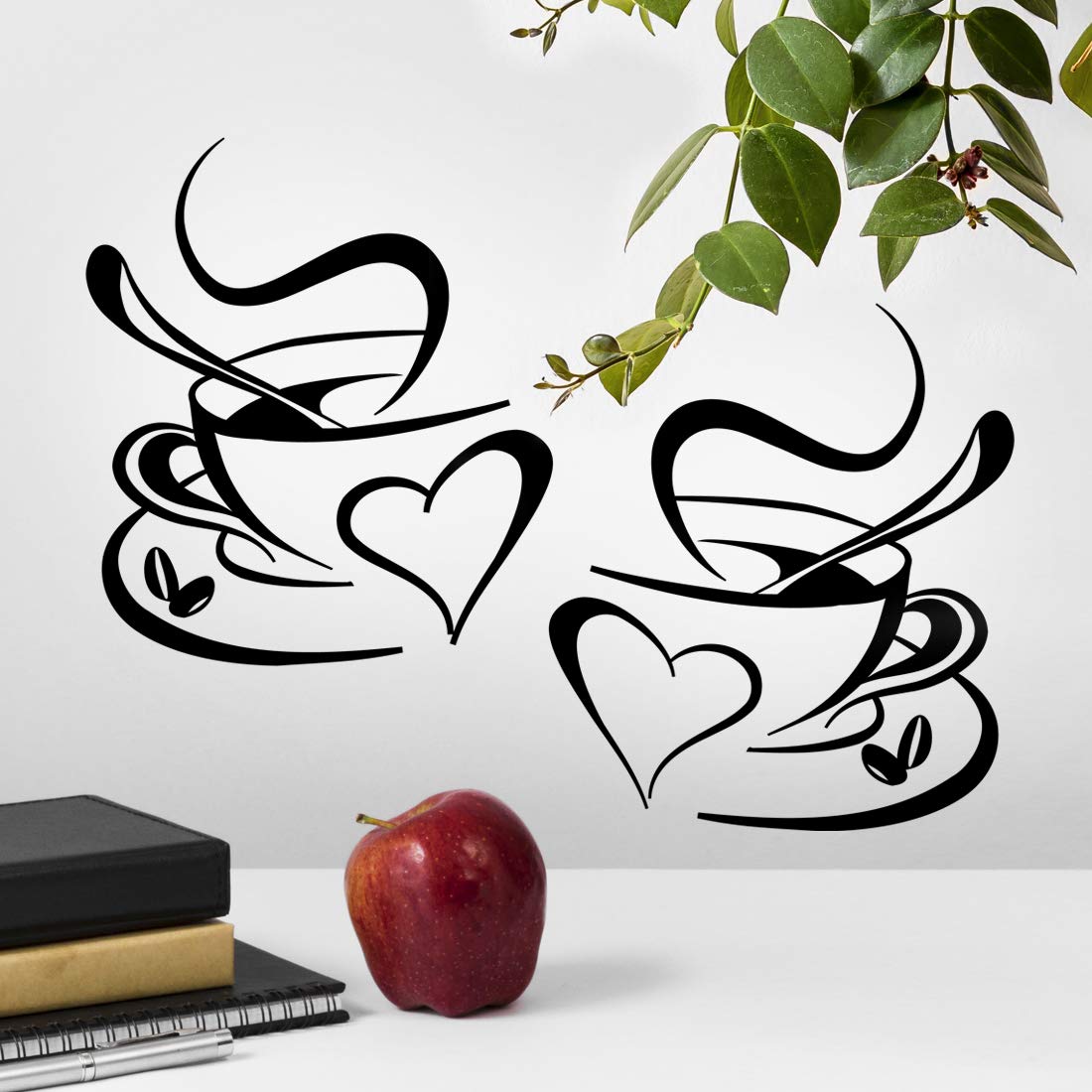 2 cups wall kitchen art stickers vinyl decal love quotes sticker pub decor coffee tea decoration removable mural walls decals black cup home decorations shop window door decorative arts quote transfer