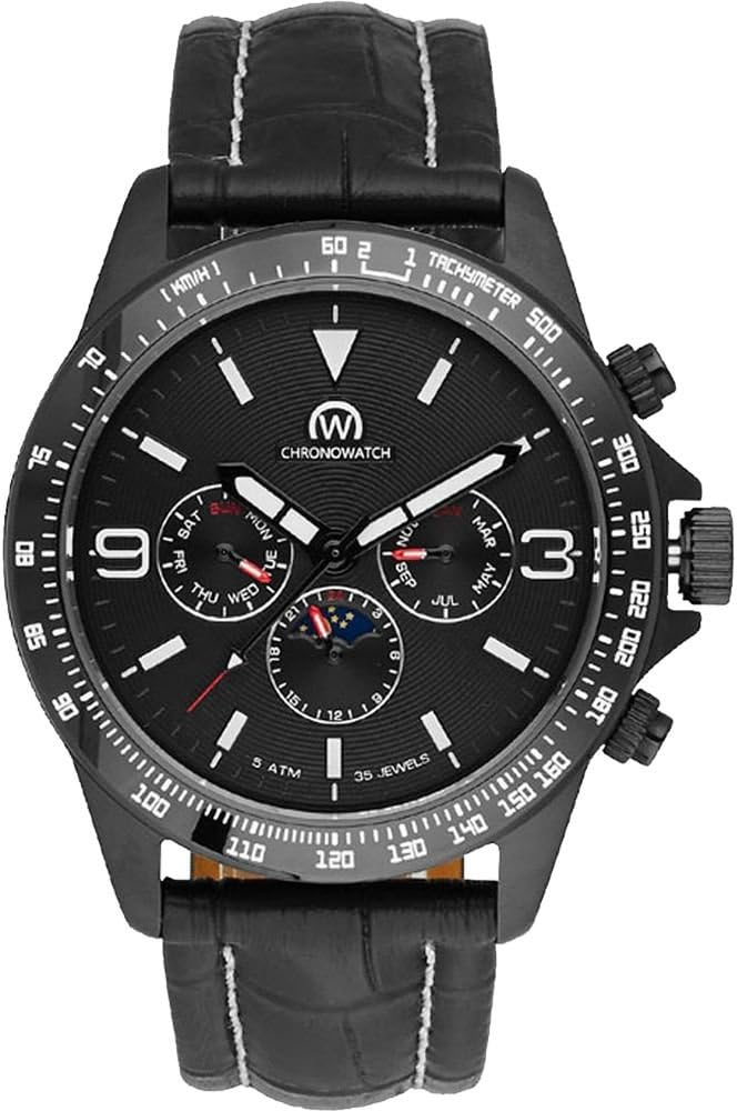 Chronowatch - Watch Micromatic Cadran Black- Boîtier Pvd Black - Leather Band - Men