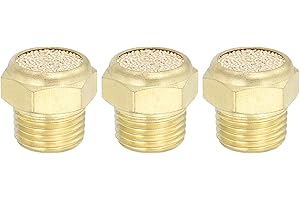 PATIKIL Brass Pneumatic Exhaust Muffler 1/8" NPT 3 Pcs Flat Sintered Air Breather Vent Filter Solenoid Valve Noise Reducer Fi