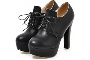 SHEMEE Womens Block Heel Platform Lace Up Pumps Oxford High Heels Ankle Booties Brogue Wingtip Vintage Dress Shoes