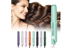 NOGCAW 2025 Upgrade Mini Dual Purpose Curling Iron, 2-in-1 Mini Curling Wand Flat Iron Hair Straightener, Portable Hair Straightener Travel Curling Wand for Women Short Hair, All Hair Types (Light Green)