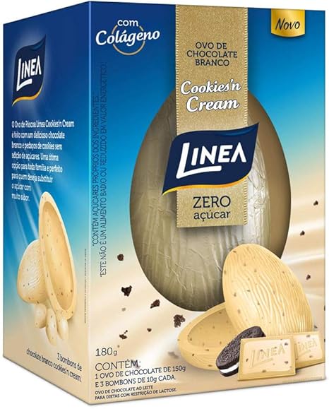 Ovo de Páscoa Linea Chocolate Branco Com Cookies Zero Açúcar 180g