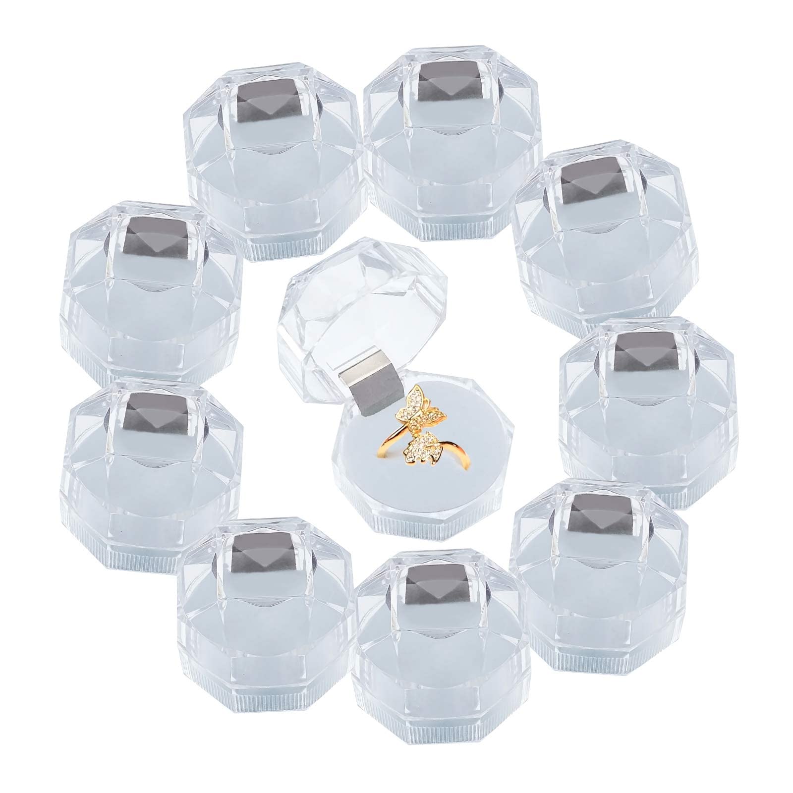 CHGCRAFT 40Pcs White Transparent Plastic Ring Boxes Crystal Earrings Jewelry Storage Boxes Display Organizer Case with Foam for Storing Rings Jewelry Earrings