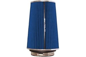 Spectre Universal Clamp-On Air Filter: High Performance, Washable Filter: Round Tapered; 3 in/3.5 in/4 in Flange ID; 8.75 in (222 mm) Height; 6 in (152 mm) Base; 4.75 in (121 mm) Top, SPE-9736, Blue