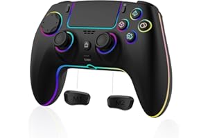 JUNHUAN Wireless Controller for PS4/PS3/PC/Steam Deck with Back Paddles/Hall Effect Trigger/TURBO/Cool RGB/Motion Sensor/3.5mm Audio Jack (Black)