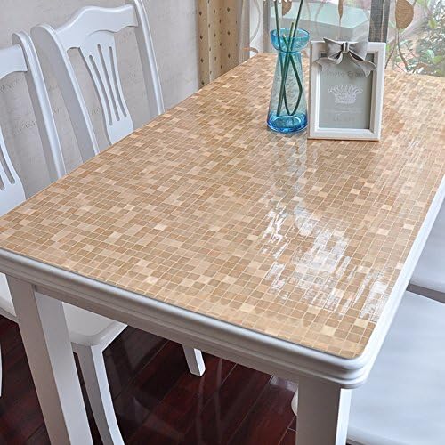 XMMLL Pvc Waterproof Plastic Tablecloth Soft Glass Coffee Table Mats Pad,Tea Color Small Squares,80140Cm