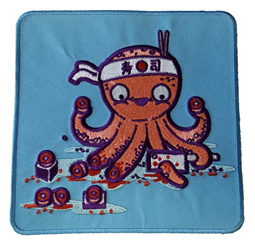 Octosushi Funny Japanese Octopus Chef Cutting Tentacles - Novelty Iron On Patch Applique
