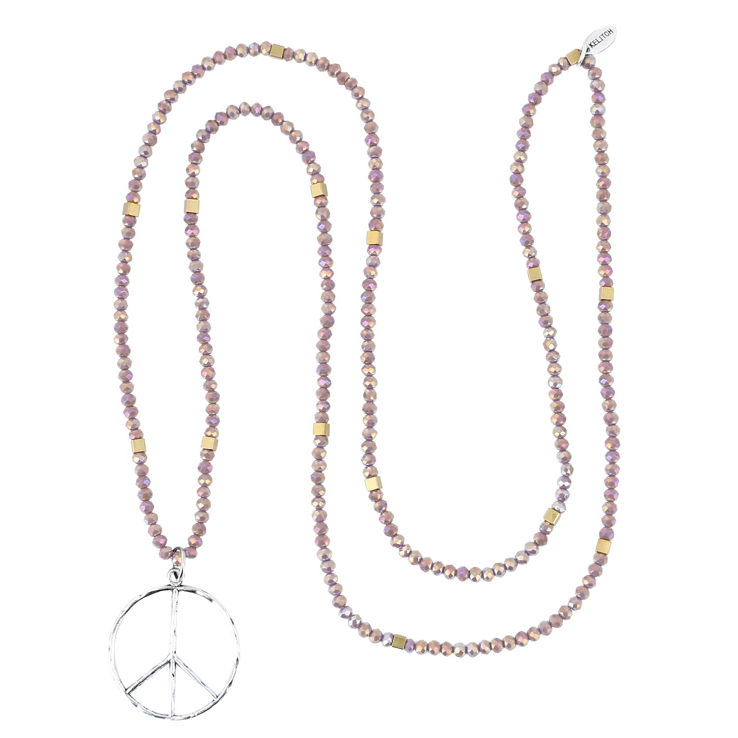 KELITCH Classic Peace Pendant Necklace Love Hippie Frosted Crystal Beaded Necklaces