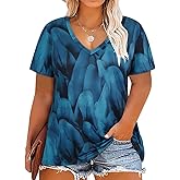 RITERA Women Plus Size Tops Tie Dye V Neck Shirt Floral Camo Summer Short Sleeve Tunic Oversized Ladies Blouse XL-5XL