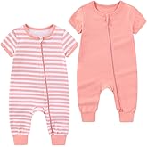 BABYSOLIS 2 Pack Unisex Baby Short Sleeve Rompers 2 Way Zipper New Born One-Piece Jumpsuits 0-24Months Infant Outfits