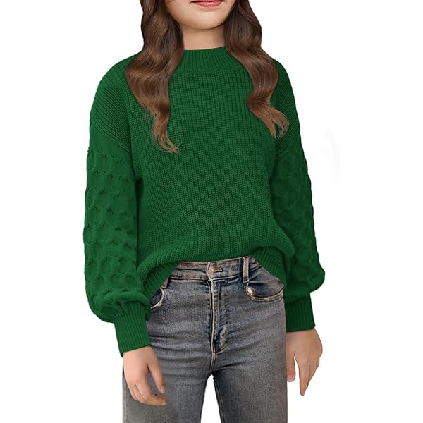 EGOCKAL Girls Crewneck Sweaters | Oversized Cable Knit Pullovers With Drop Shoulder Long Sleeve Fall Winter Tops