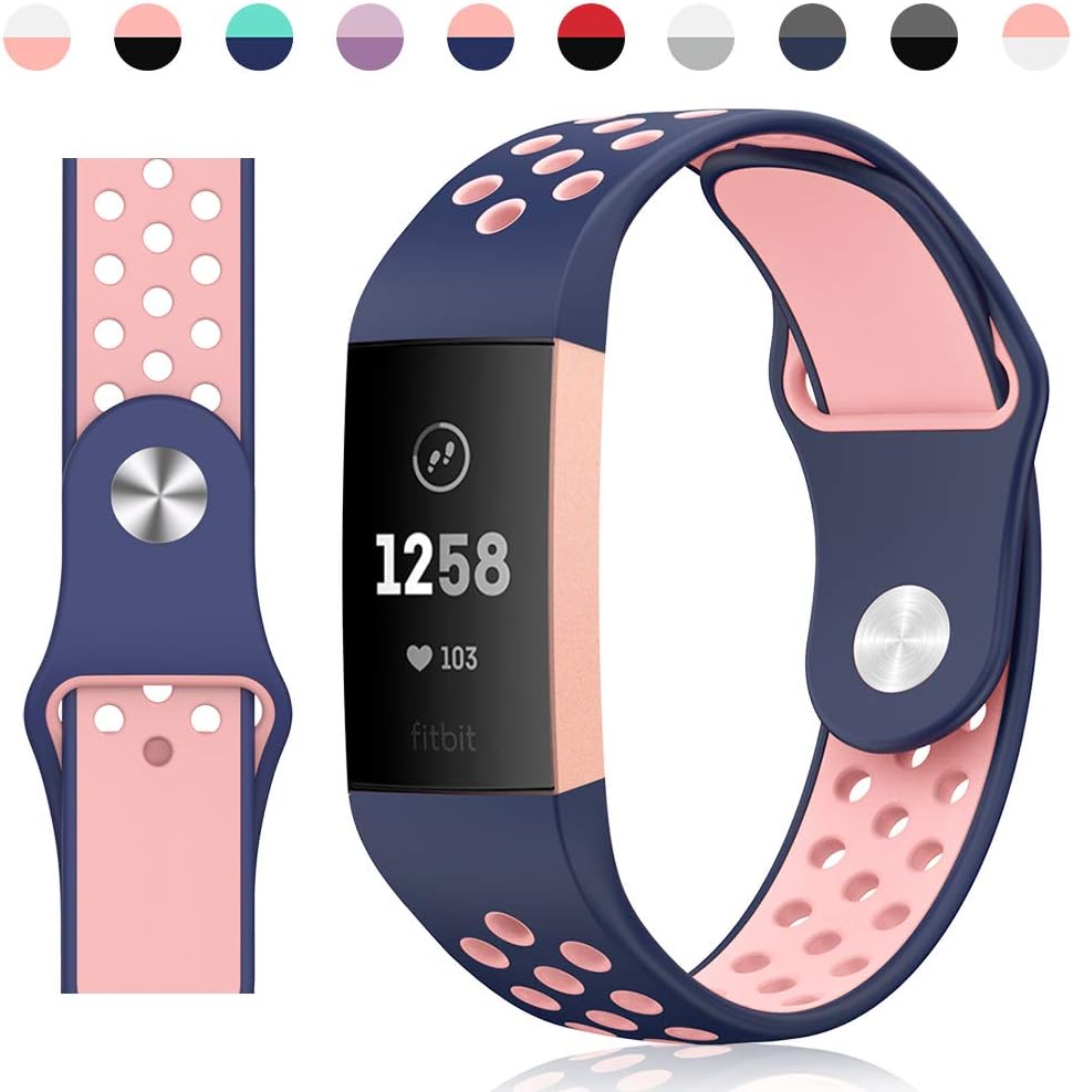 TesRank Compatible Fitbit Charge 3, Soft Silicone Strap Replacement Wristband for Fitbit Charge 3, Blue and Pink, Large