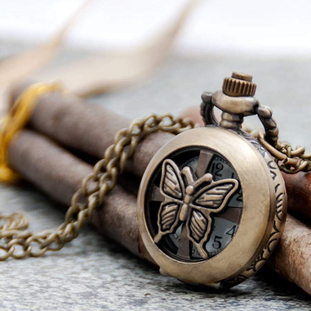 XAFXAL Vintage Women Men For Necklace Pocket Watch Unisex, Retro Copper Butterfly Pocket Watch Necklace Novelty For Sweater Chain Keychain Nostalgia Waterproof Personality Jewelry Gift