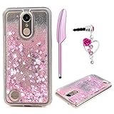 LG K10 Case 2017, LG K20 Plus Case, Glitter Liquid Case Cover Quicksand Bling Sparkle Shiny Moving Flowing Love Heart Slim Thin Soft TPU Bumper Skin for Girls with Stylus Pen Dust Plug ZSTVIVA - Pink