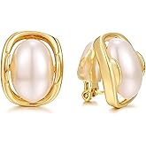 TONLUYAX Gold Pearl Clip on Earrings for Women Dainty White Pearl Stud Earrings Non Pierced Ears Jewelry