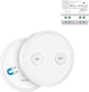 LoraTap Wireless Lights Switch Kit, 915MHz 656ft Range Remote Control Lamps Ceiling Light Fan Household Appliances, 5 Years Warranty (Switch and Receiver)