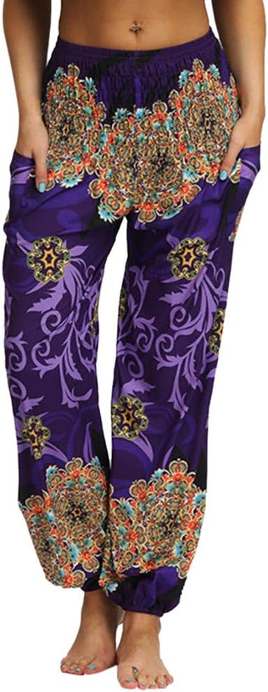 Fiaya Men Women Print Thai Boho Festival Hippy Smock High Waist Yoga Pants