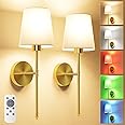 JOFIOS 19.9 inch Battery Operated Wall Sconce Set of 2, Indoor Wireless Rechargeable Wall Lights: Dimmable Detachable Wall Lamp with Remote, 3 Color Temperatures, Wall Sconce for Bedroom Room (Gold)