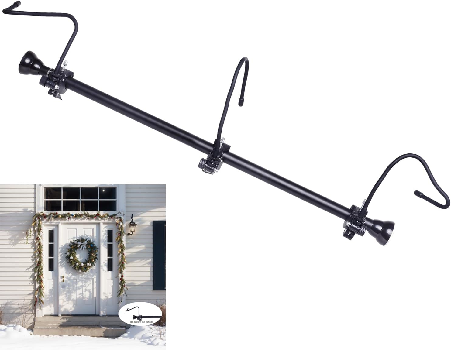 Wreath Hangers - Szkerui [Front Door Garland Hanger] - 34-61 Inches Adjustable Spring Tension bar No-Drill Install，Stainless Steel, Adjustable to Different Door Widths，Decorative Christmas Decor (Black)