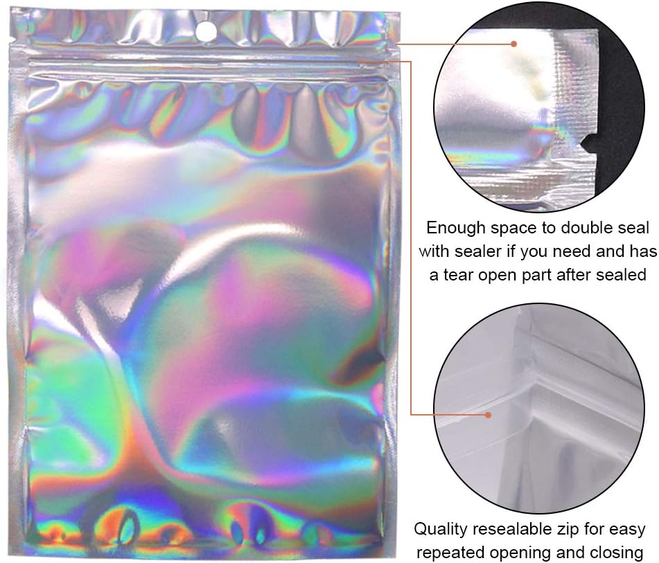 100pcs Holographic Foil Bags Sealable ZipLock 14 x 19.8 cm - Image 4