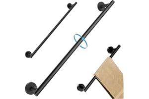 Towel Rail Wall Mounted, 26 Inch Stainless Steel Black Towel Bar, Easy to Install Hanger Holder for Bathroom Kitchen Porch