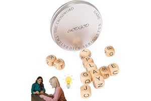 WODGOD The Crossword Game,Classical Game with 12 Dice Letters, Wooden Letter Tiles Dice Games for Camping,Travel Playing with Case White Elephant Gift Adults