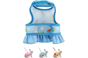 CYHAEN Bunny Harness and Leash,Proof Walking Escape Cute Floral Mesh Vest Breathable Rabbit Clothes for Bunnies, Hiking, Training for Ferret Kitten Puppy Small Pet Harness Blue S