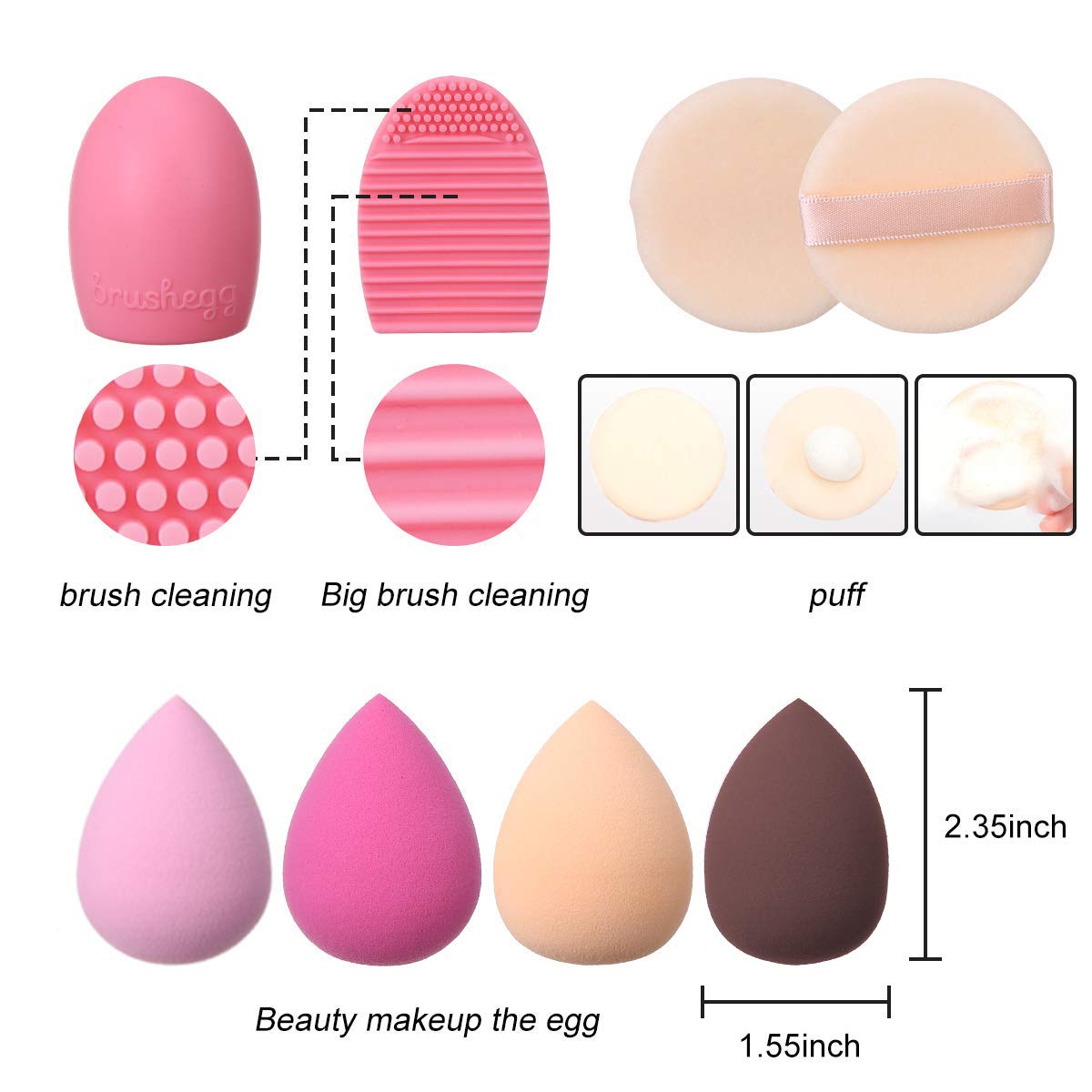 Akstore Makeup Brushes 14 Pcs Makeup Brush Set Travel makeup brush set with 4 Makeup Sponge Blender 2 Makeup Foundation Sponge Air Cushion Powder Puff 1 silicone brush cleaner (Silver): Beauty