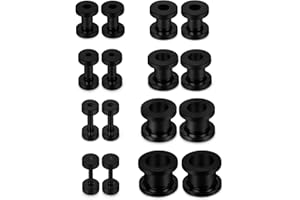 Lcolyoli Screw Fit Ear Gauges Kit Surgical Steel Tunnel Expander Earrings Earlobe Plugs Stretching Body Piercing Jewelry Set for Women Men 14G-00G 8 Pairs