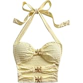OYOANGLE Women's Tie Back Cut Out Halter Tops Sleeveless Starfish Beach Going Out Cami Top