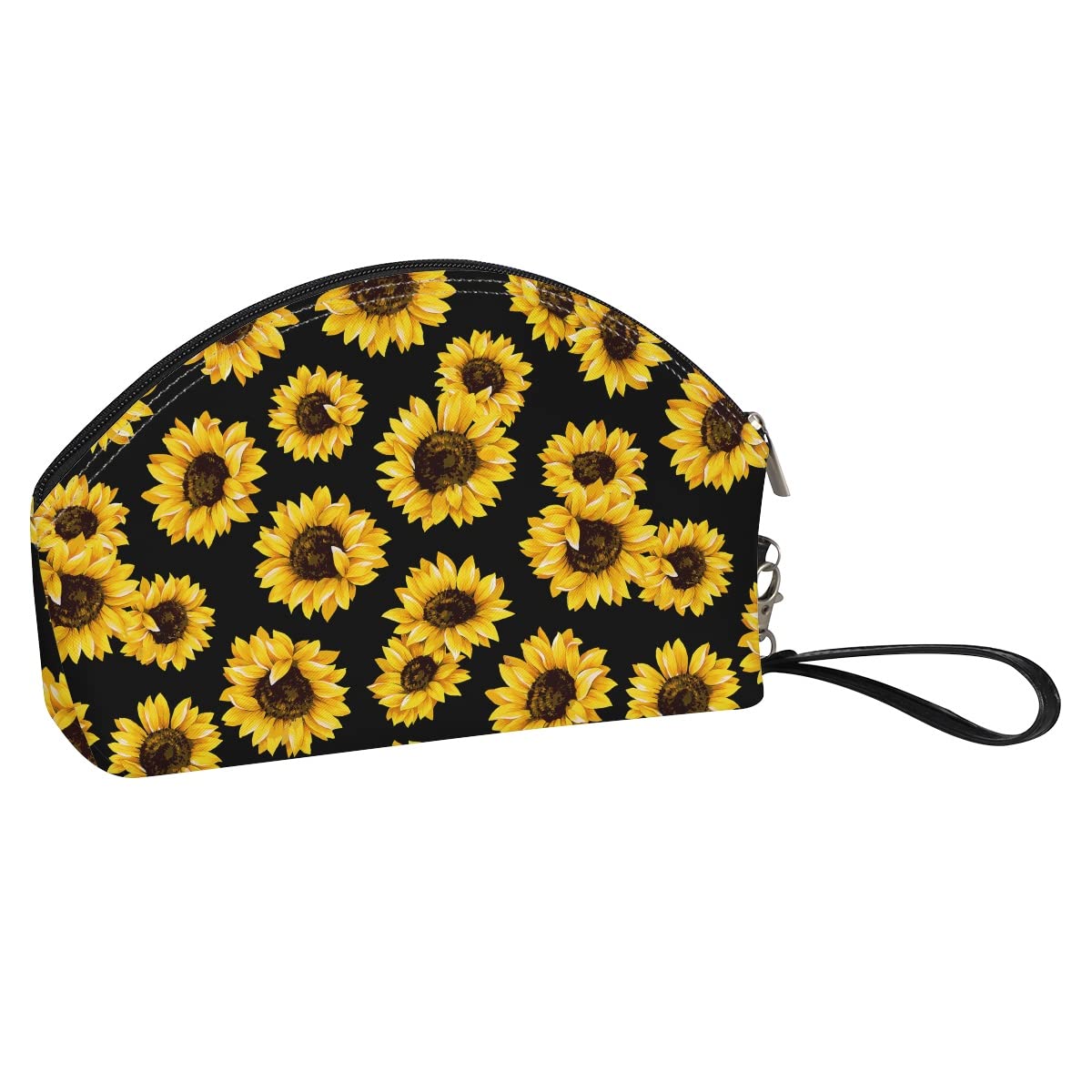 chaqlin Sunflower Half Moon Cosmetic Bags,Ladies Girls Fashionable Travel Makeup Pouch Toiletry Kits Portable Organiser Coin Purse