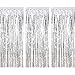 3 Pack Metallic Tinsel Curtains, 3.28 x 8.2Ft Foil Fringe Shimmer Curtain Door Window Decoration for Birthday Wedding Party (Silver)