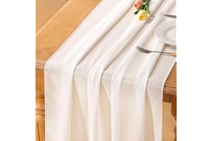 Socomi Ivory White Chiffon Table Runner Fall Thanksgiving Boho Rustic 10ft 29x120 Inches Wedding Runner Sheer Bridal Shower Decorations