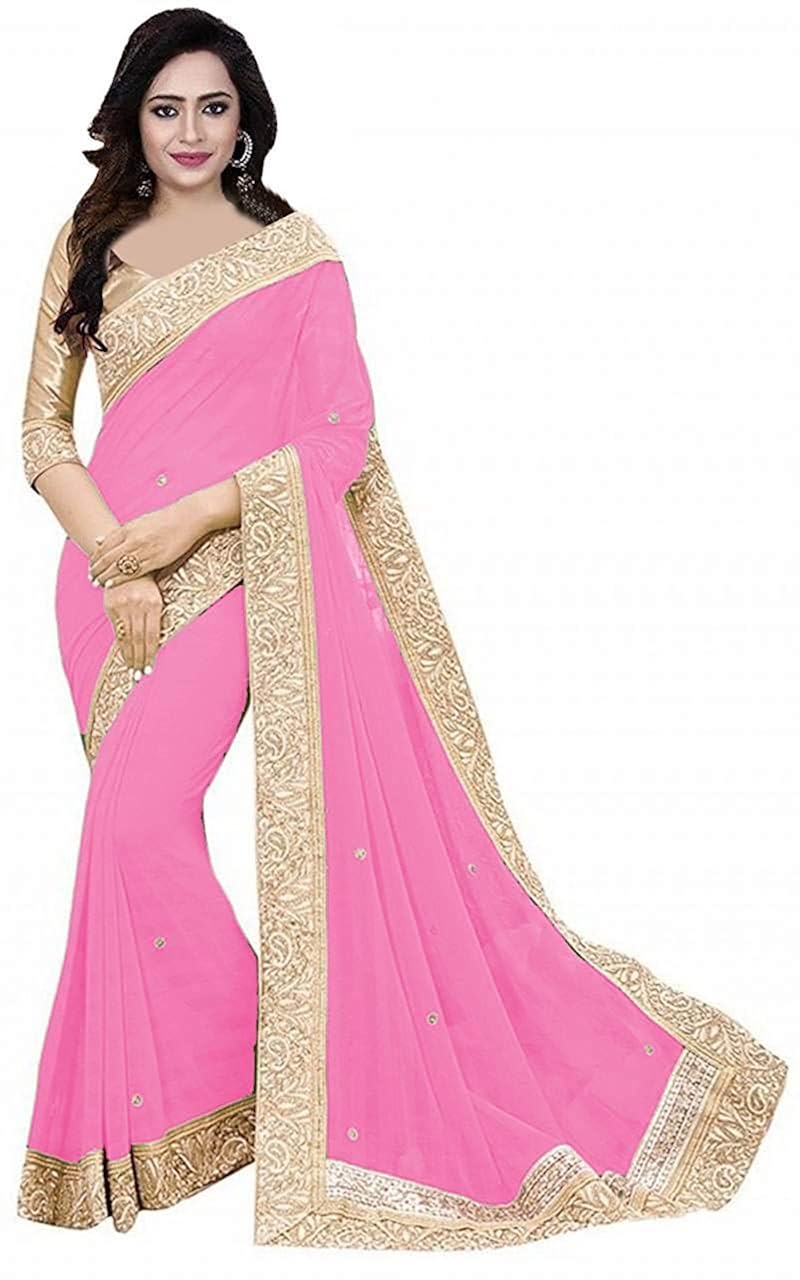 unique enterprise women's georgette sarees with blouse(pitchpatta)